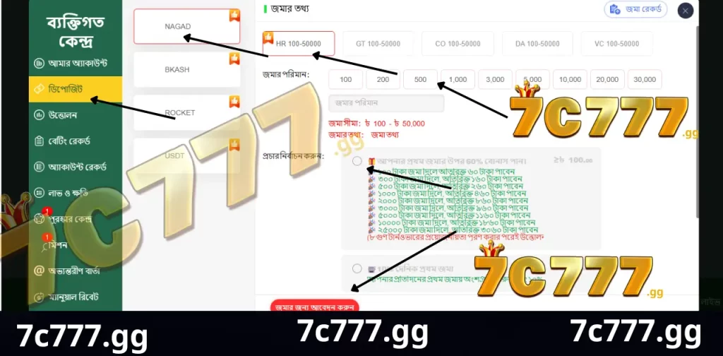 7C777 Deposit 2 7C777 Deposit করার নিয়ম